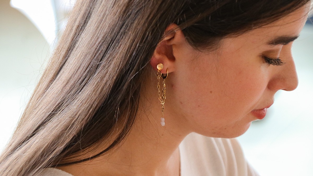 Tuto facile, boucle d’oreilles dépareillées en pierre gemme quartz