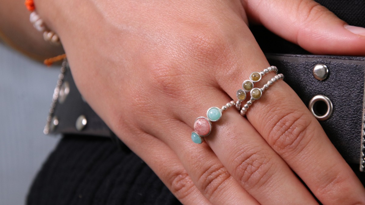 Bague en Argent 925 et Pierres Naturelles Amazonite et Labradorite
