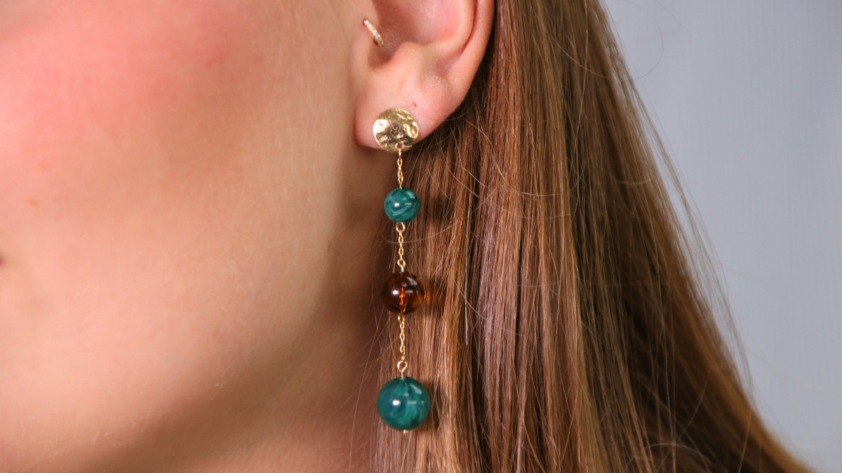 Schéma Boucles d'oreilles pendantes cascade de perles marbrées