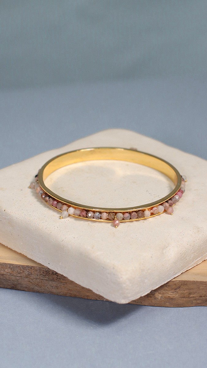 Schéma Bracelet jonc doré pour femme en pierre gemme Rhodonite