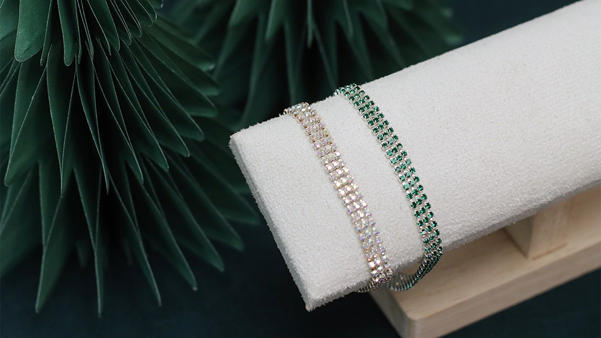 Bracelet multirangs argenté en strass