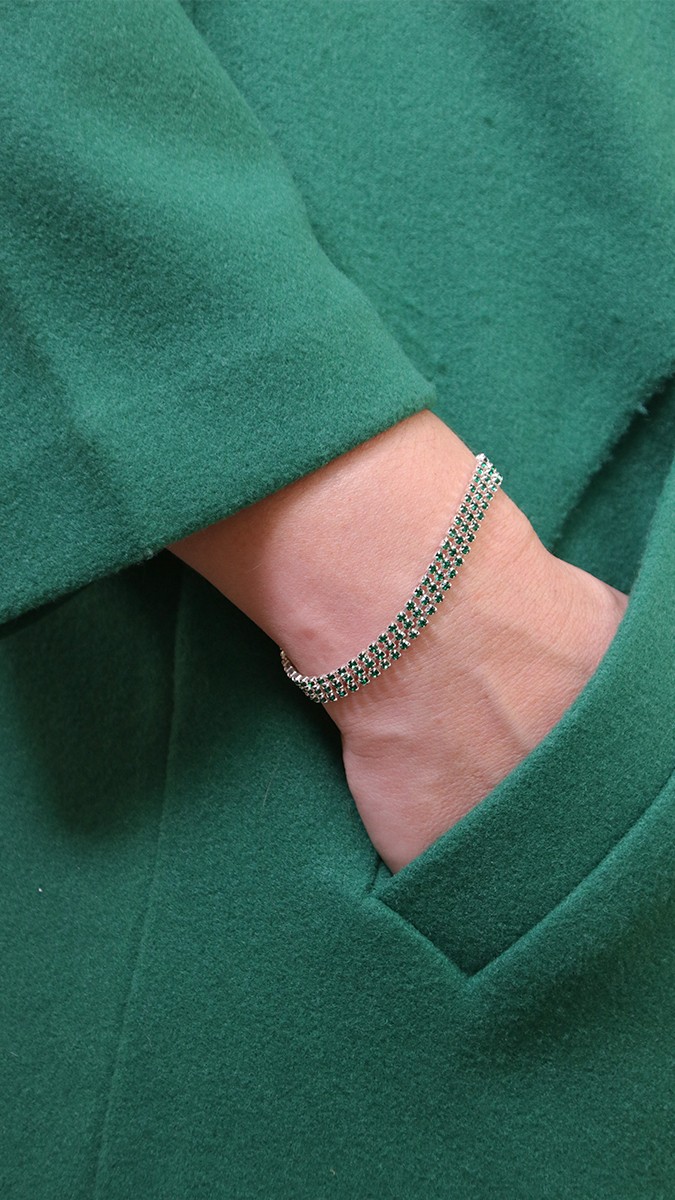 Bracelet multirangs argenté en strass