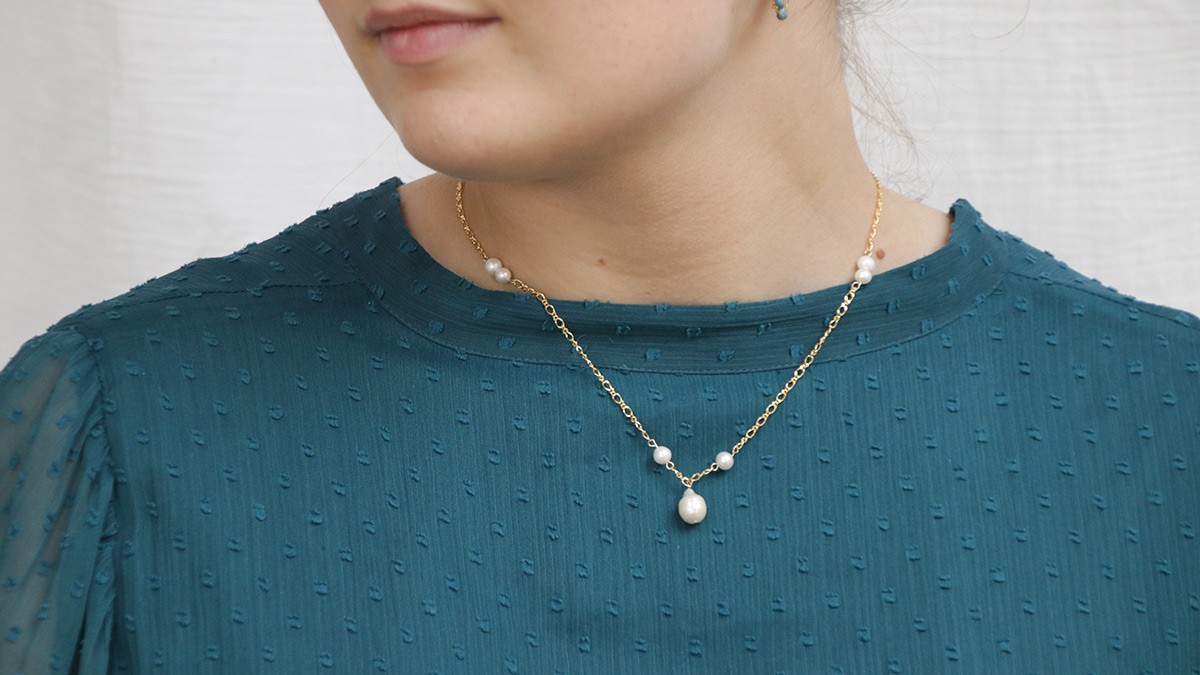 Schéma DIY mariage - Collier sautoir dos nu avec perles d'eau douce