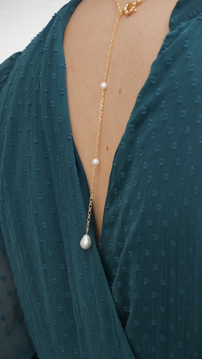 Schéma DIY mariage - Collier sautoir dos nu avec perles d'eau douce