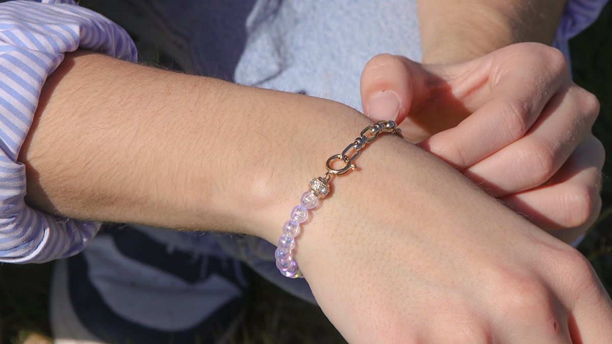 Schéma Bracelet moitié perles bulles transparentes et chaîne