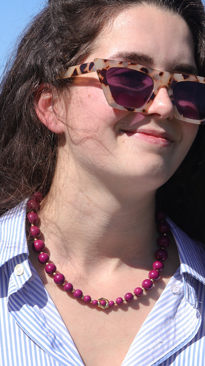 Schéma Collier perles résine aubergine