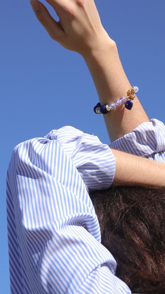 Schéma Bracelet à grosses perles rondes transparentes et striées