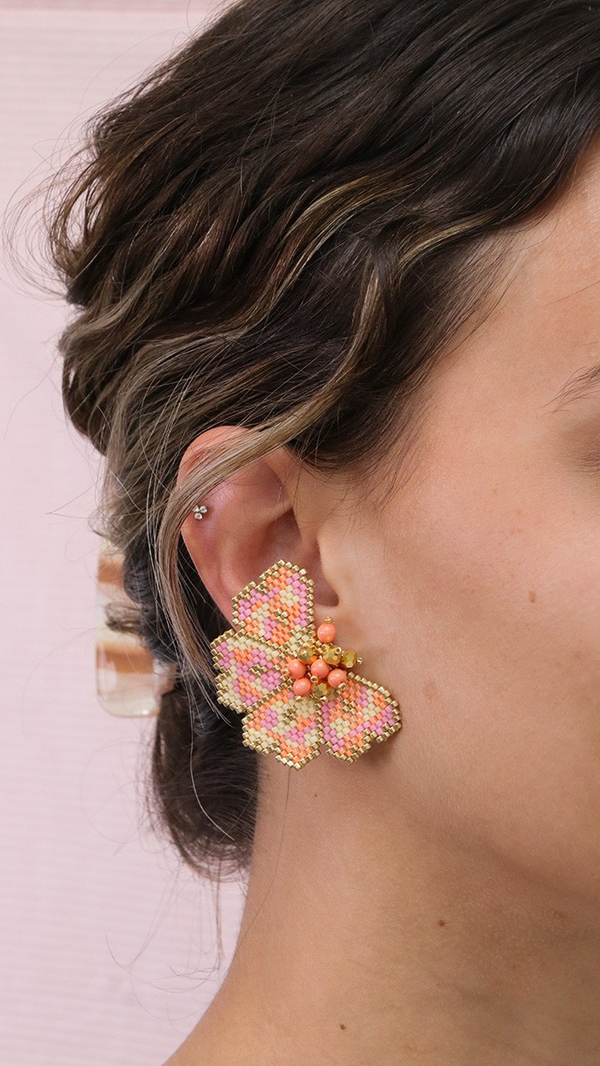 Boucles d'oreilles fleurs en tissage Brick Stitch