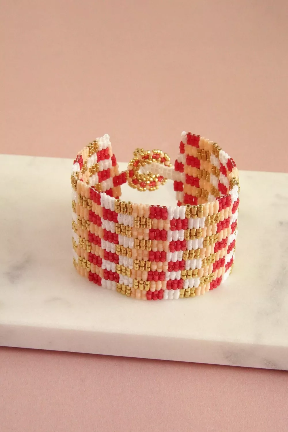 Bracelet Miyuki à carreaux triple Peyote avec fermoir en perles