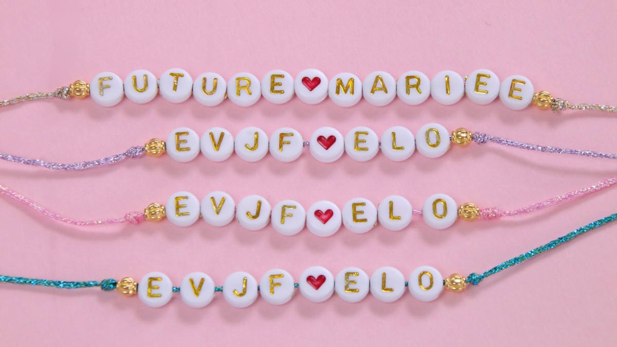 Schéma Bracelets EVJF avec fil métallisé et perles lettres