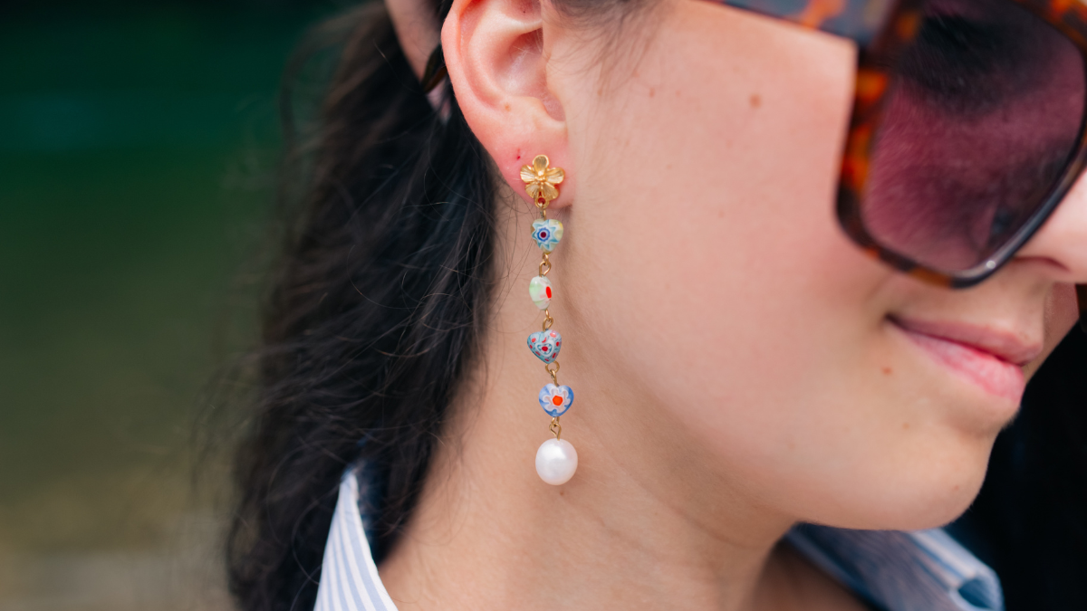 Boucles d'oreilles pendantes avec perles Millefiori