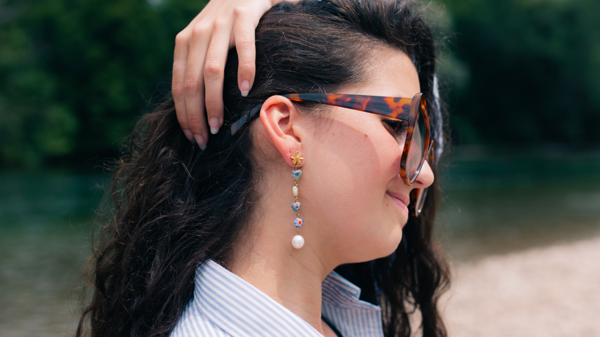 Schéma Boucles d'oreilles pendantes avec perles Millefiori