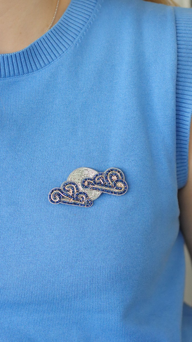 Schéma Broche Bijoux en forme de Lune Embrumée avec Cannetille et Fil Kreinik