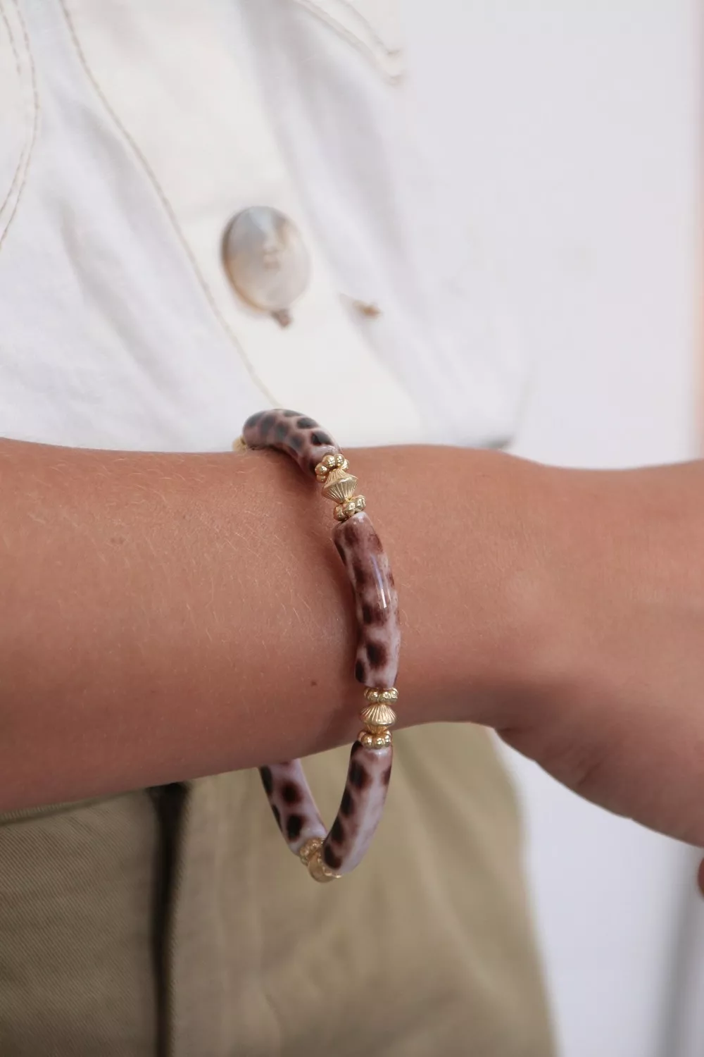 Schéma Bracelet élastique perles tube imprimé Léopard