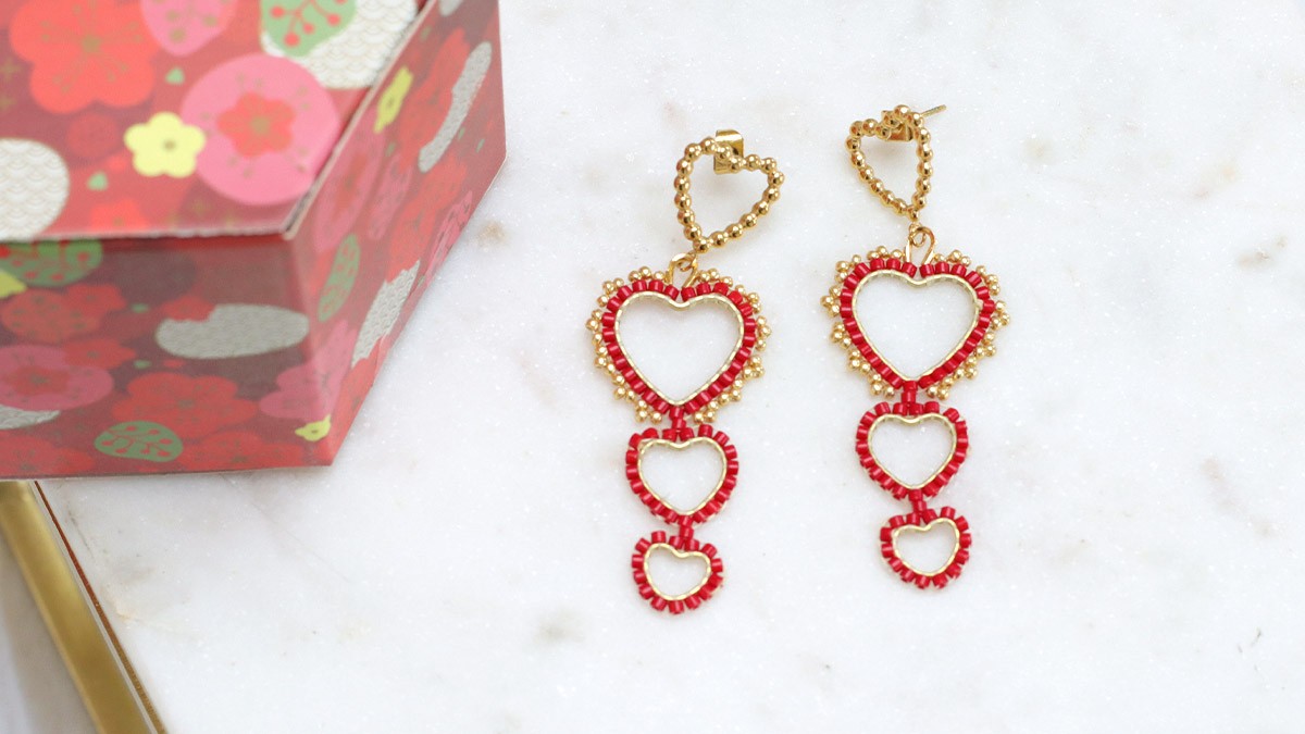 Schéma Boucles d'oreilles coeur Miyuki en Brick Stitch