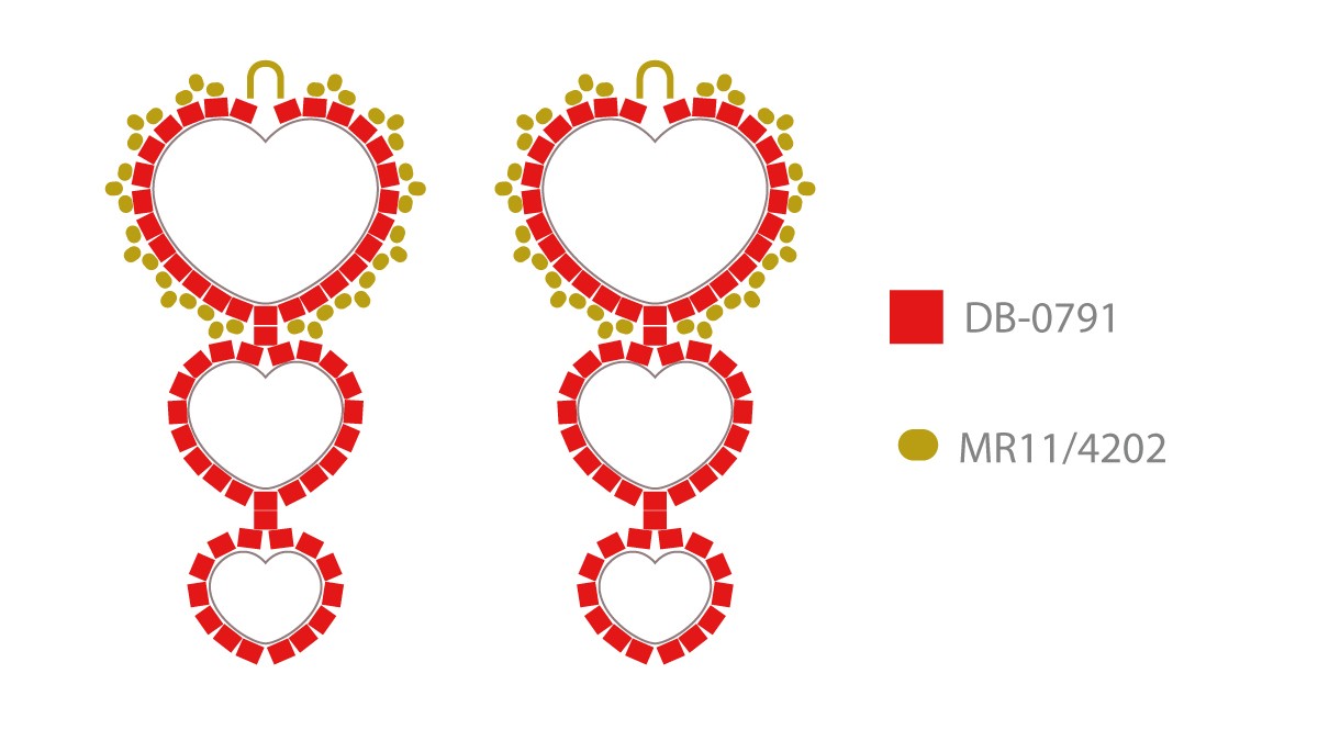 Schéma Boucles d'oreilles coeur Miyuki en Brick Stitch
