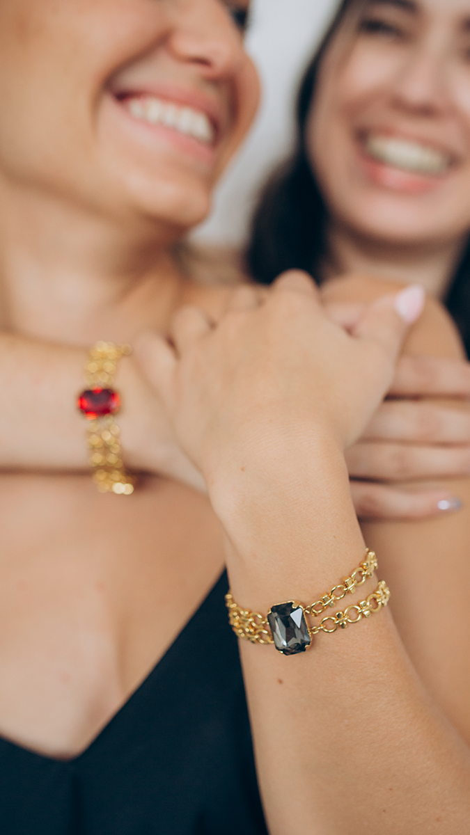 Bracelet vintage double maillons avec cristal serti Aurora