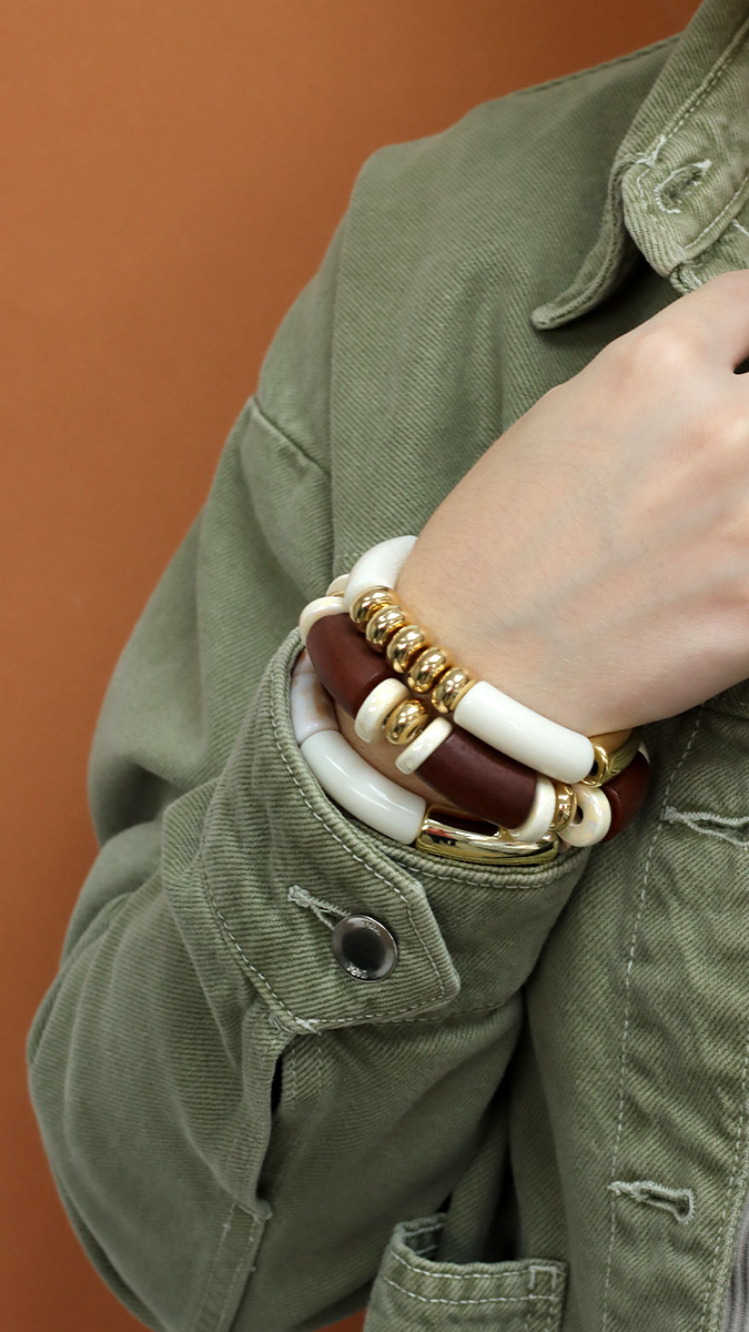 Schéma Bracelets élastiques Perles Tubes en Acrylique et en Bois