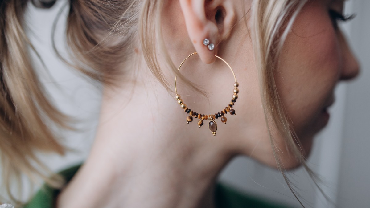 Schéma Créoles perlées en pierres naturelles oeil de tigre