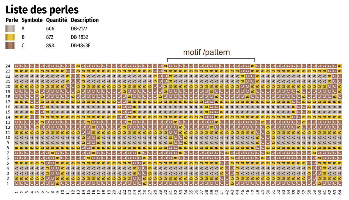 Schéma Bracelet Miyuki au métier à tisser couleur Mocha Mousse