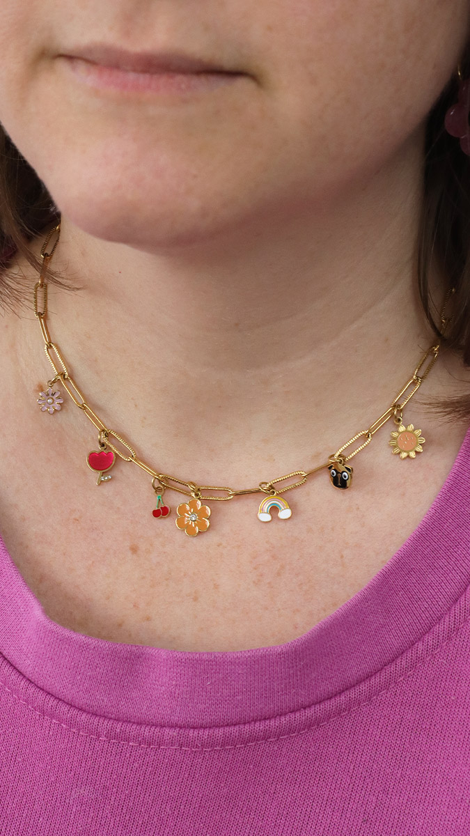 Schéma Collier charms fleurs en acier inoxydable