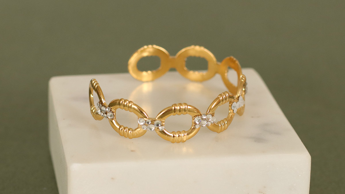 Schéma Bracelet avec Strass en Acier Inoxydable Doré