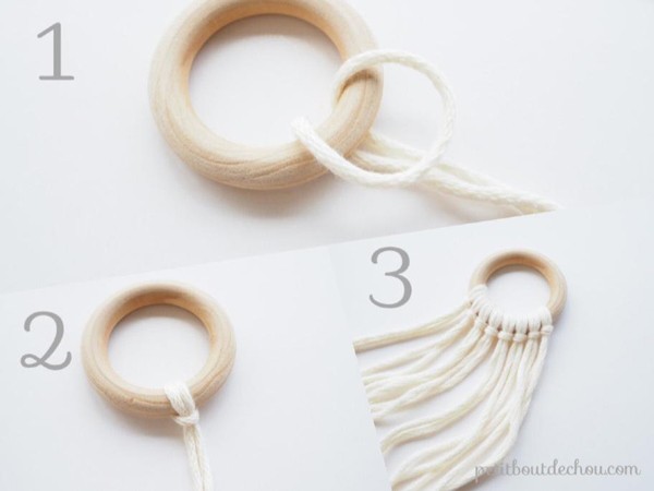 DIY miroir suspendu macramé et perles en bois tendance : Etape 2