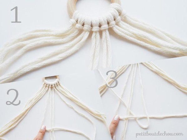 DIY miroir suspendu macramé et perles en bois tendance : Etape 3