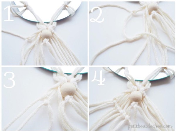 DIY miroir suspendu macramé et perles en bois tendance : Etape 13