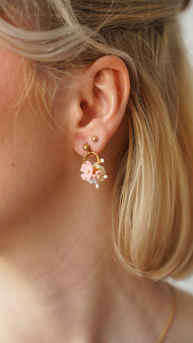 Petites Boucles d'oreilles fleurs et perles de rocailles