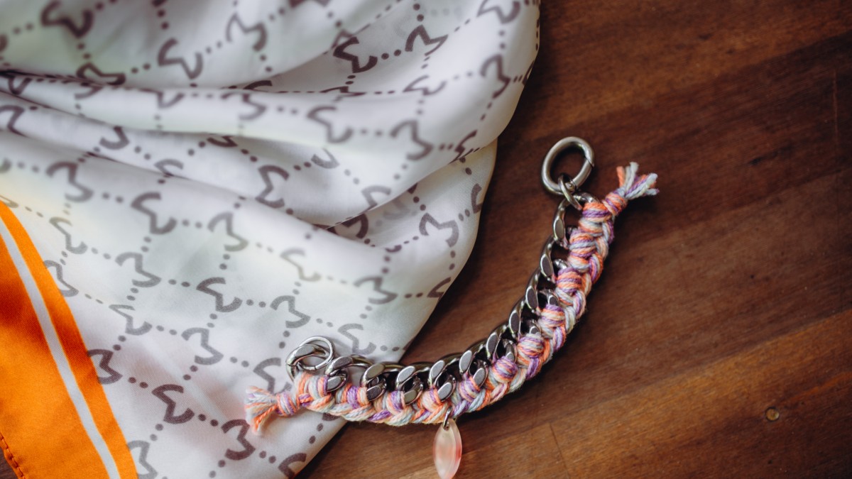 Schéma Bracelet en acier inox et fil coton pastel tressé