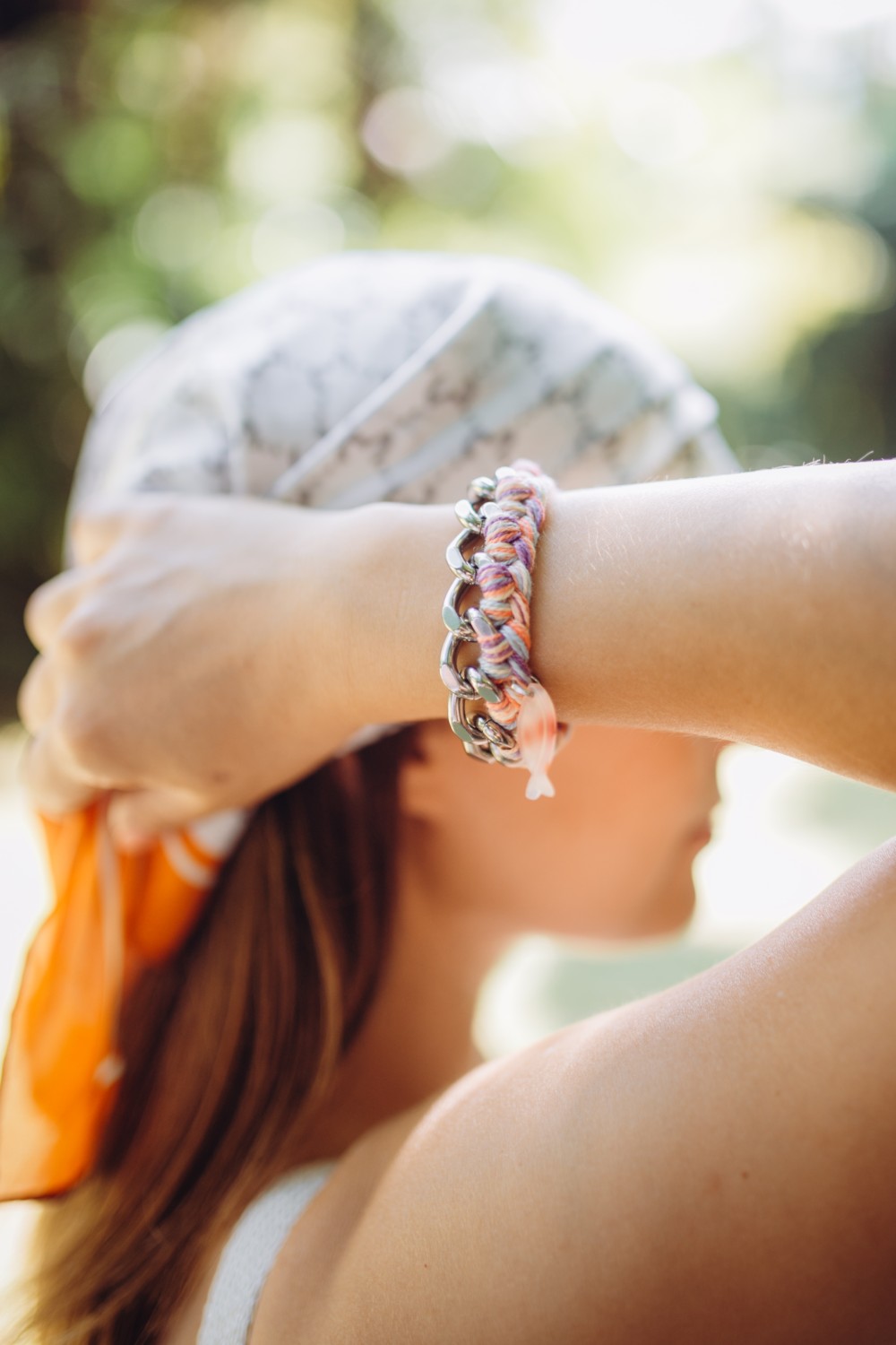 Schéma Bracelet en acier inox et fil coton pastel tressé