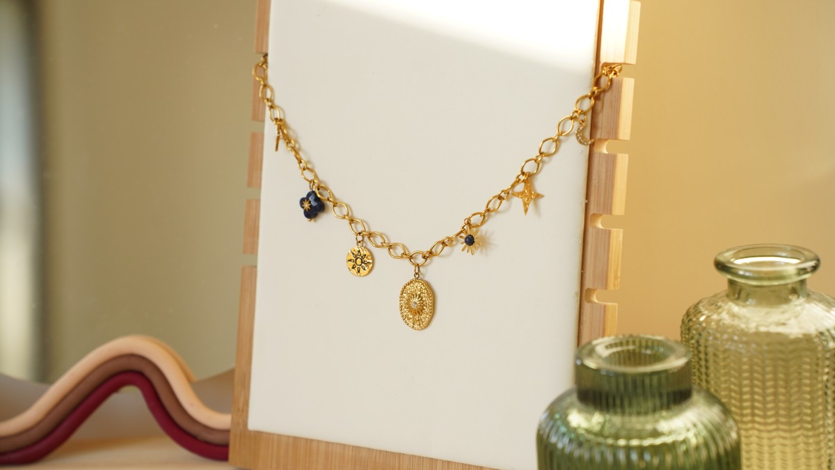 Schéma Mes bijoux DIY - Kit bijoux Collier charms Astres en Acier Inoxydable Doré