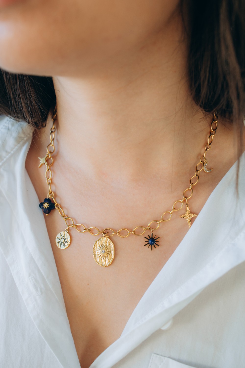 Schéma Mes bijoux DIY - Kit bijoux Collier charms Astres en Acier Inoxydable Doré