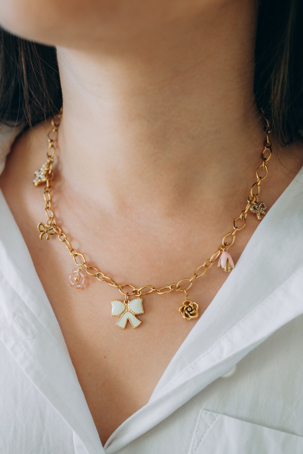 Schéma Mes bijoux DIY - Kit bijoux Collier charms Girly en Acier Inoxydable Doré