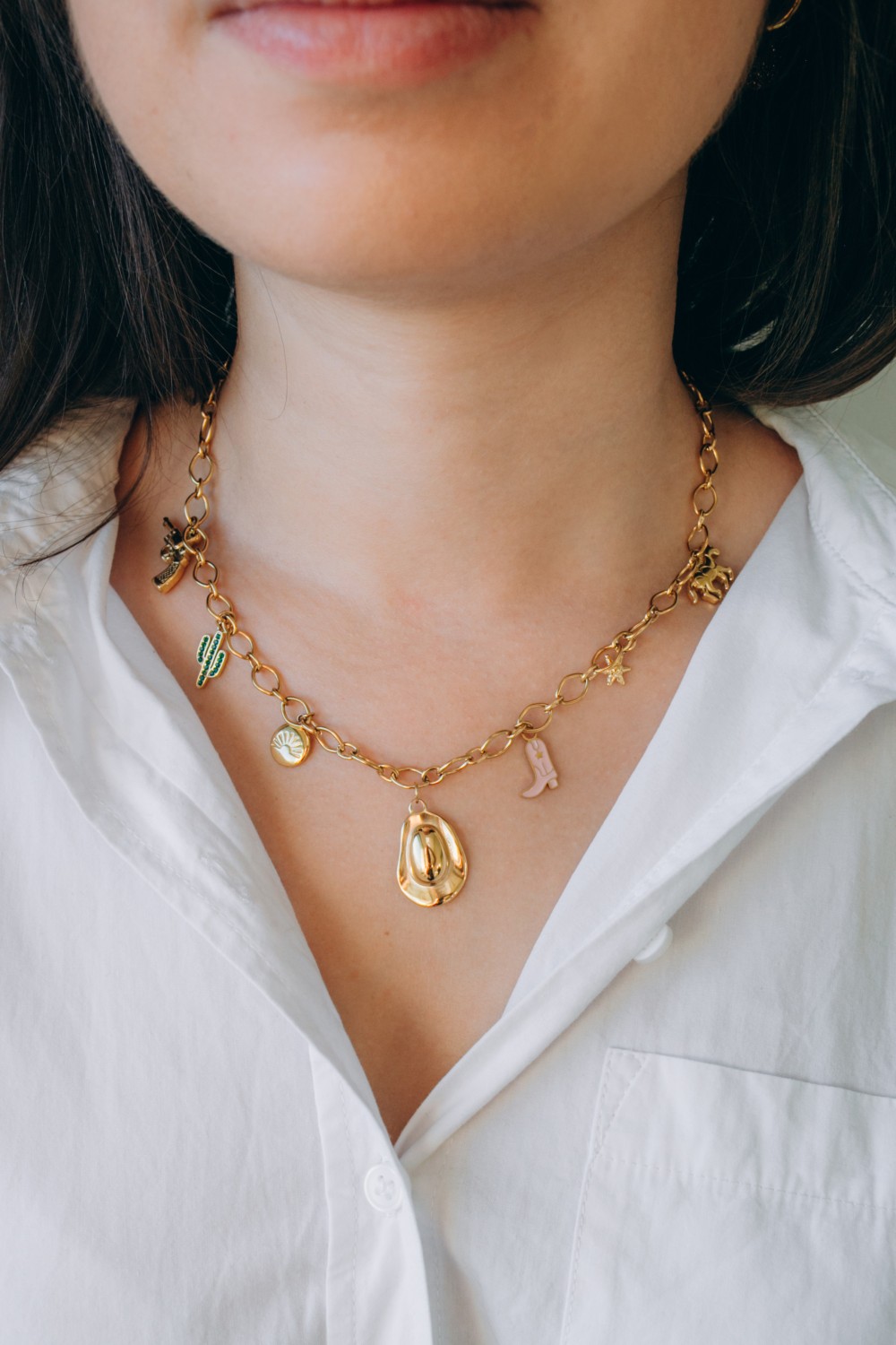 Schéma Mes bijoux DIY - Kit bijoux Collier charms Western en Acier Inoxydable Doré