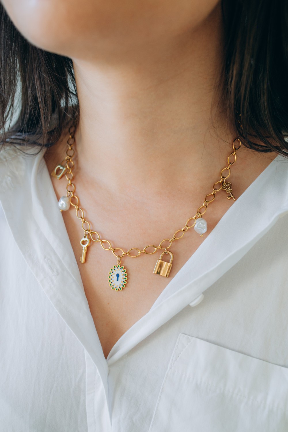 Schéma Mes bijoux DIY - Kit bijoux Collier charms Clés en Acier Inoxydable Doré Schéma Mes bijoux DIY - Kit bijoux Collier charms Clés en Acier Inoxydable Doré