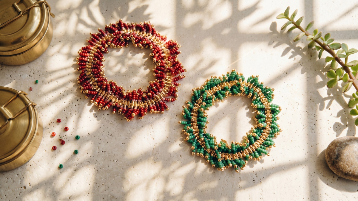 Bracelet Miyuki à franges bordeaux et doré : Etape 1