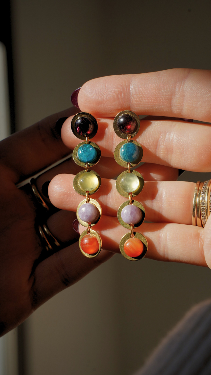 Boucles d'oreilles pendantes pierres gemmes