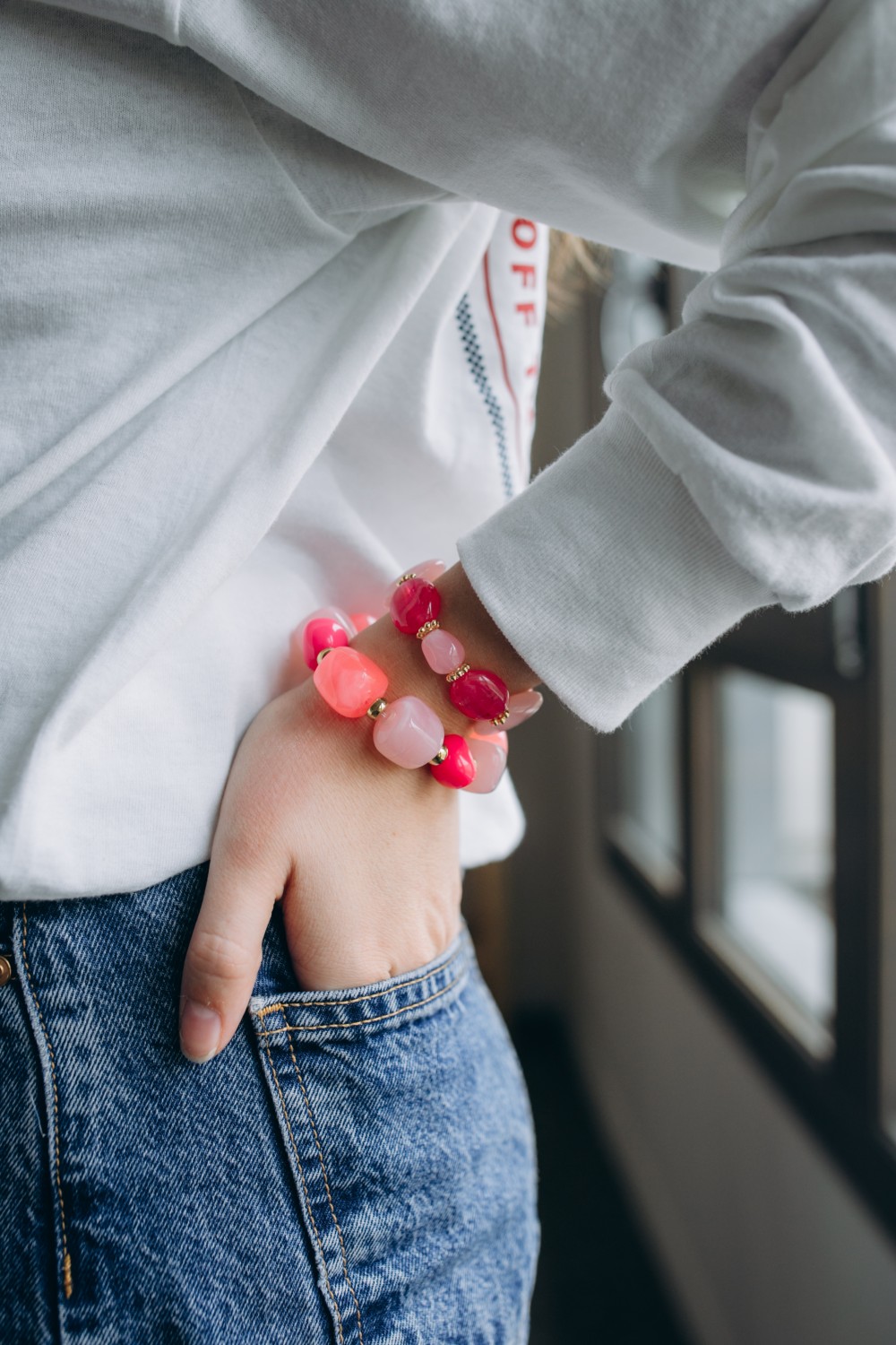 DIY Bracelet élastique avec perles roses