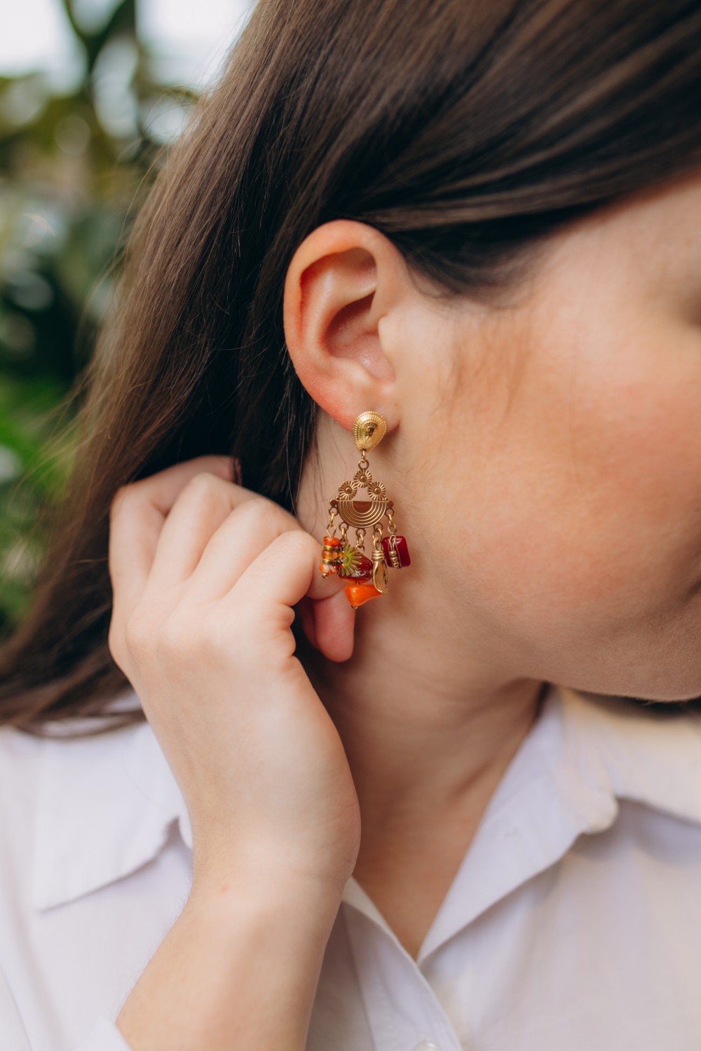 Boucles d'oreilles en acier inoxydable et breloques en pierres naturelles