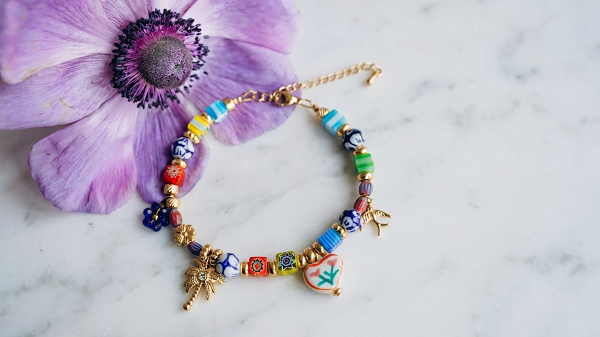 Schéma Bracelet multicolore perles en verre, acier et céramique
