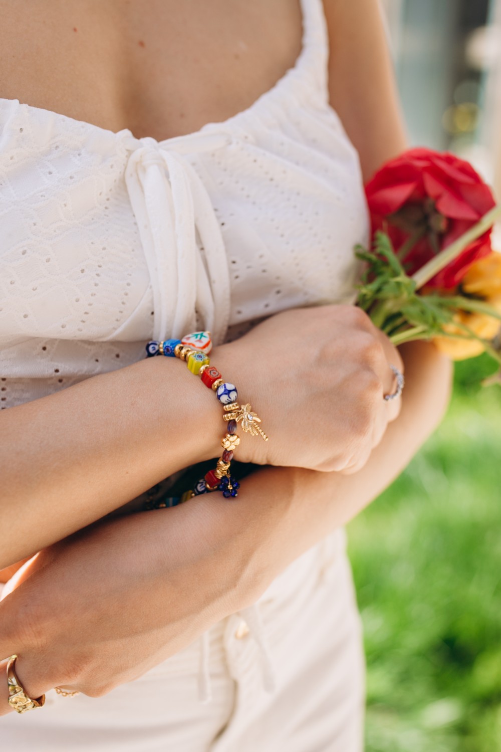 Schéma Bracelet multicolore perles en verre, acier et céramique