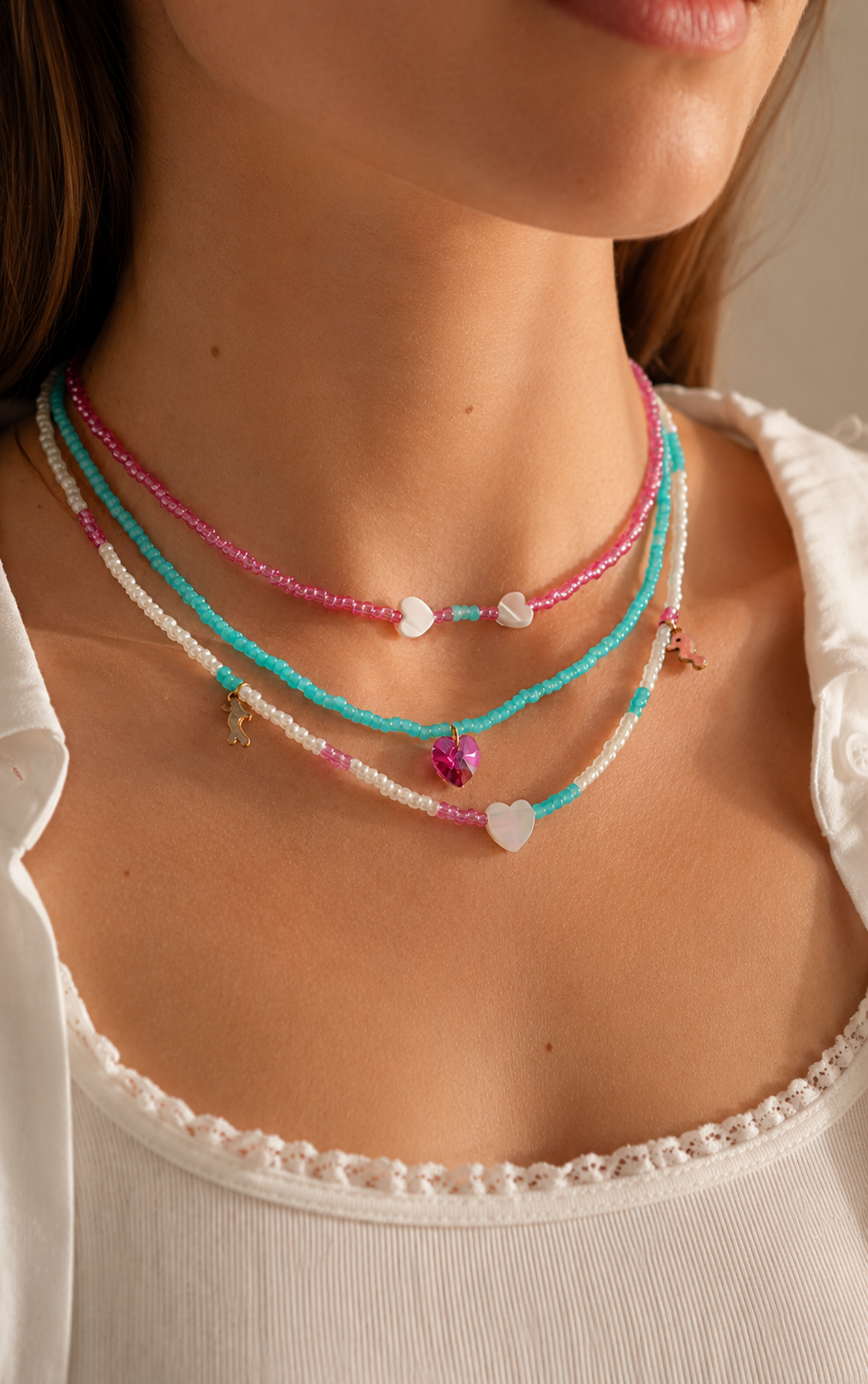 Trio de colliers d'été avec des perles Rocailles Preciosa