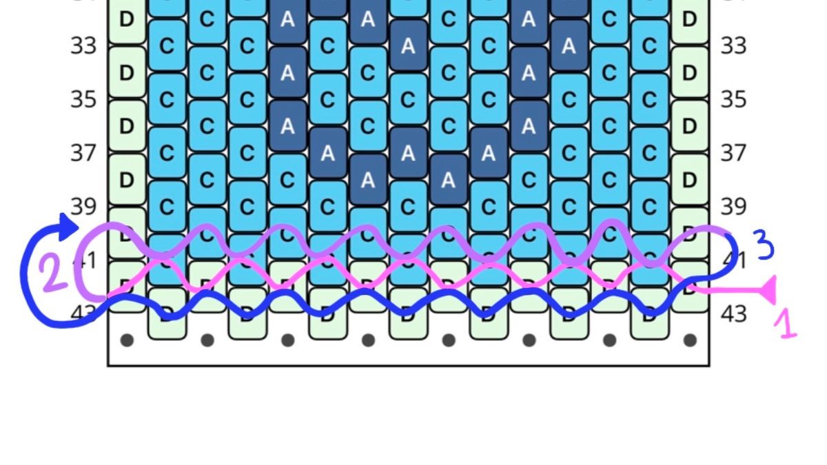 Porte-clé carré en peyote impair motif hippocampe : Etape 2