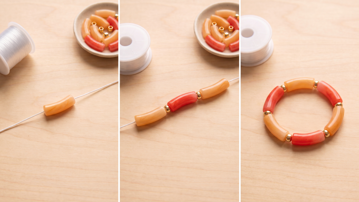 Bracelet élastique été avec perles tubes : Etape 1