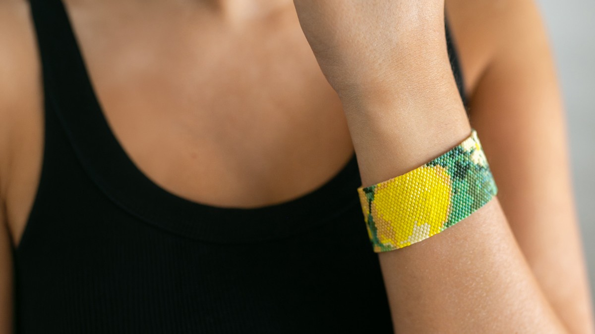 Manchette Motif Citron en tissage de perles avec Starter Strip