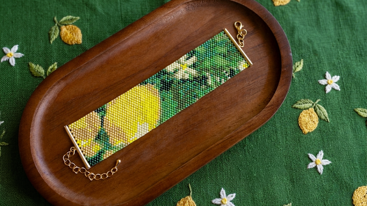 Schéma Manchette Motif Citron en tissage de perles avec Starter Strip