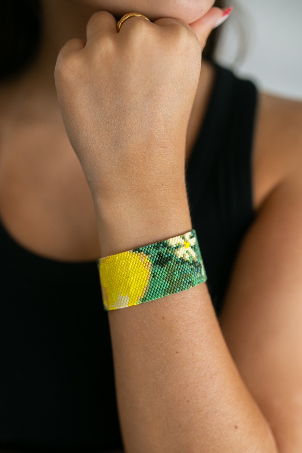 Schéma Manchette Motif Citron en tissage de perles avec Starter Strip