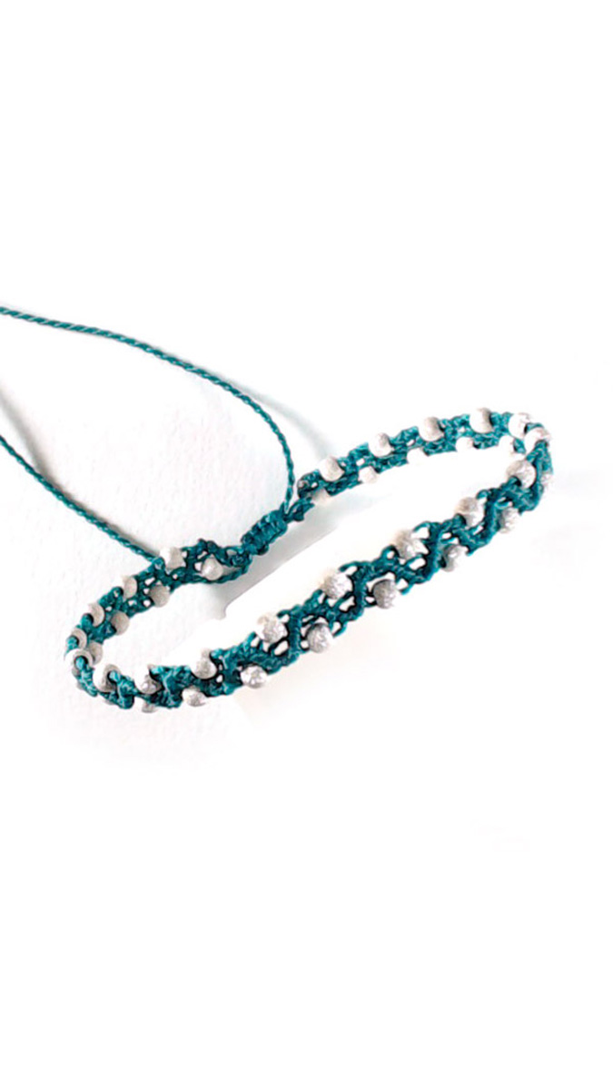 Schéma Bracelet Micro-macramé avec Fil Linhasita et perles diamantées argent 925 Schéma Bracelet Micro-macramé avec Fil Linhasita et perles diamantées argent 925